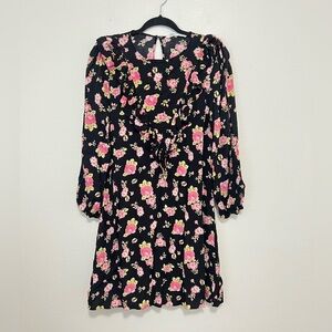 Zara Black Floral Dress with Pink and Yellow Accents